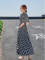 花柄ロングフレアワンピース D1339