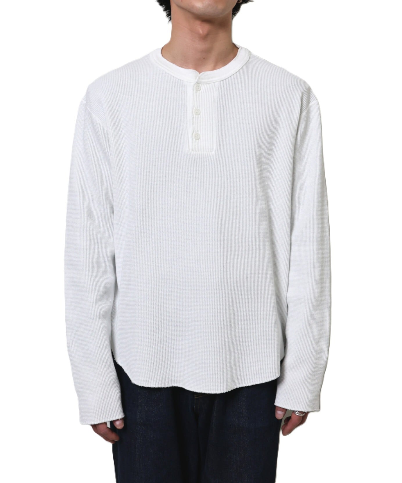 UNUSED / US2536 LONG-SLEEVE HENRY NECK WAFFLE T-SHIRT(WHITE