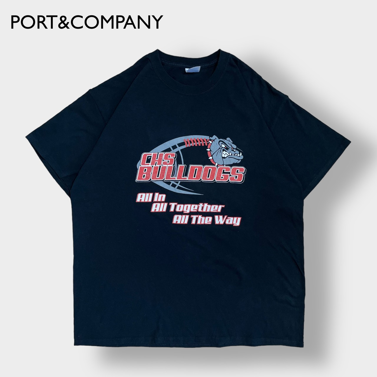 【PORT&COMPANY】フットボール ブルドックス ロゴ プリント Tシャツ XL ビッグサイズ 黒t 半袖 夏物 us古着