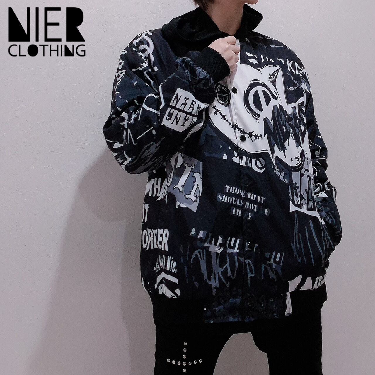 NieR ORIGINAL BLOUSON JACKET モノクロ総柄ブルゾン