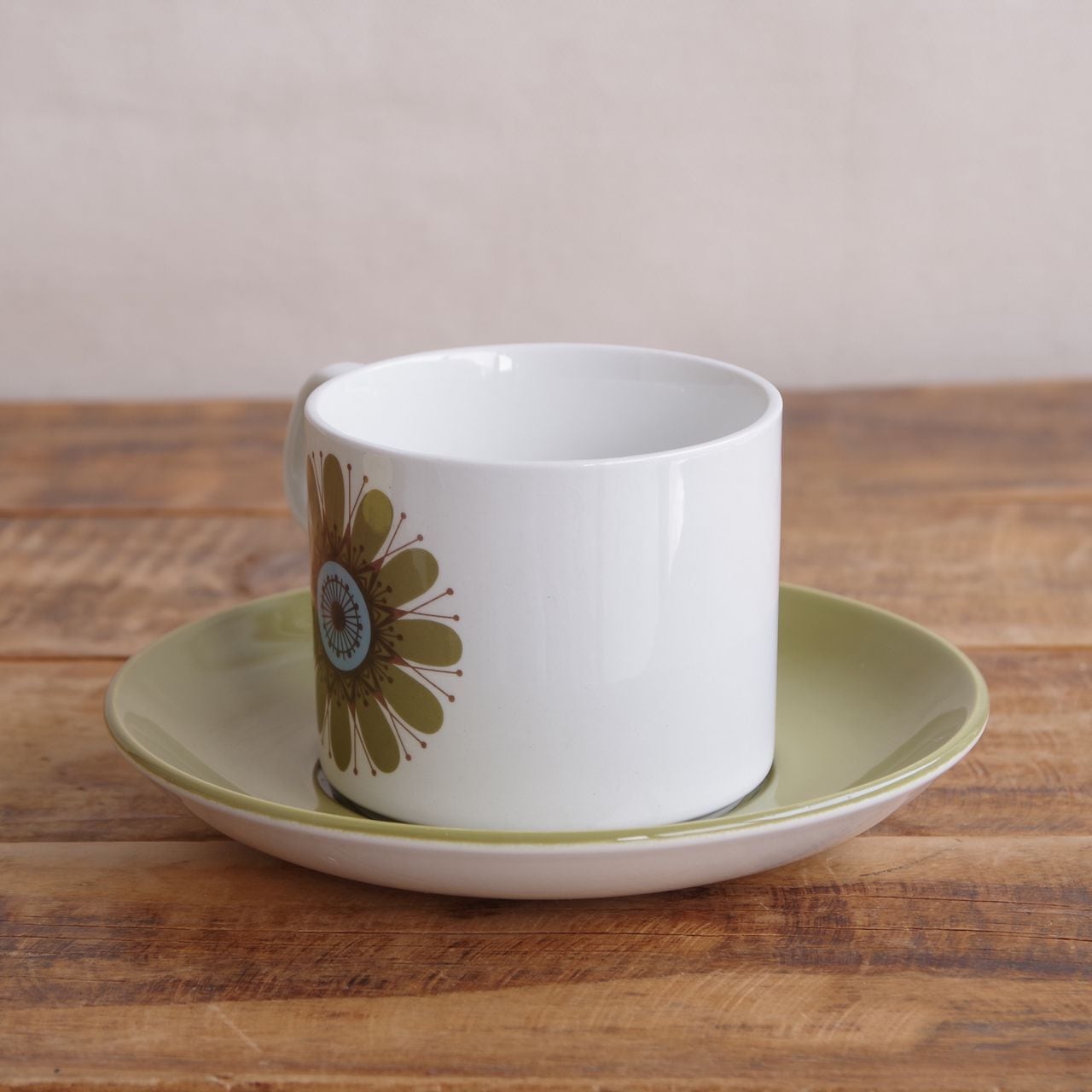 イギリス　ヴィンテージ　英国　コーヒーポットカップセット　J&G Meakin J&G Meakin ミーキン カーキ 花柄 幾何学模様 カップ＆ソーサー