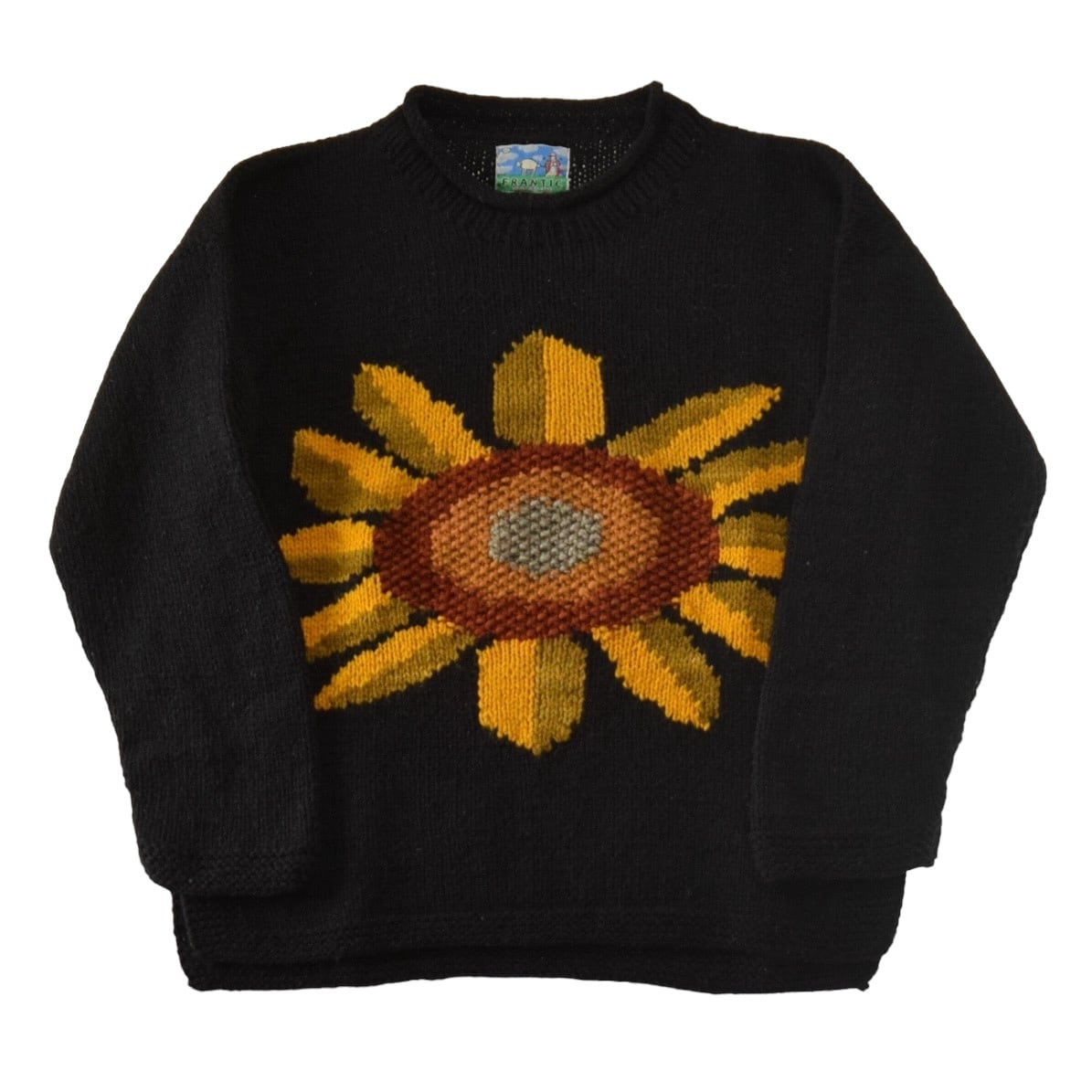 1980's Vintage Mock Neck Sun Flower Ecuador Knit Sweater XL Black / 80年代  ヴィンテージ エクアドルニット サンフラワーニットセーター 両面 ブラック ビンテージ 花柄 モックネック ヒマワリ | marron vintage  ...