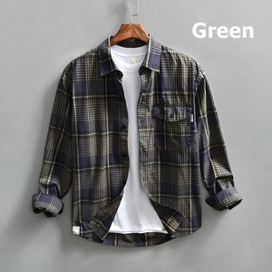 【M-3XL】Dark Check Long Sleeve Shirt / ダーク チェック 長袖 シャツ