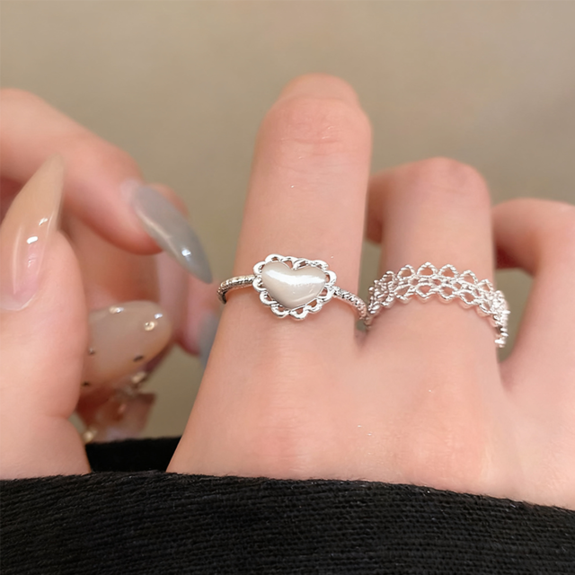 ZJ透かし彫りの愛心リング 3点セット