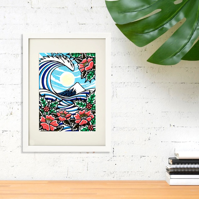 Wood Panel A4（Sunshine Whale Shark）with Frame