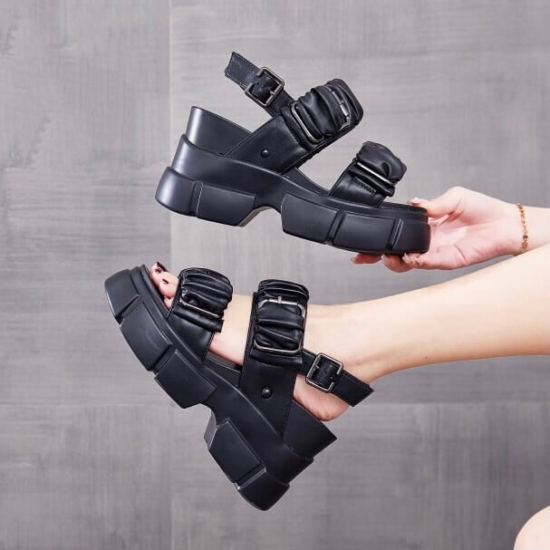 シャーリングバックルスポーツサンダル10cm全2色 | 厚底シューズ