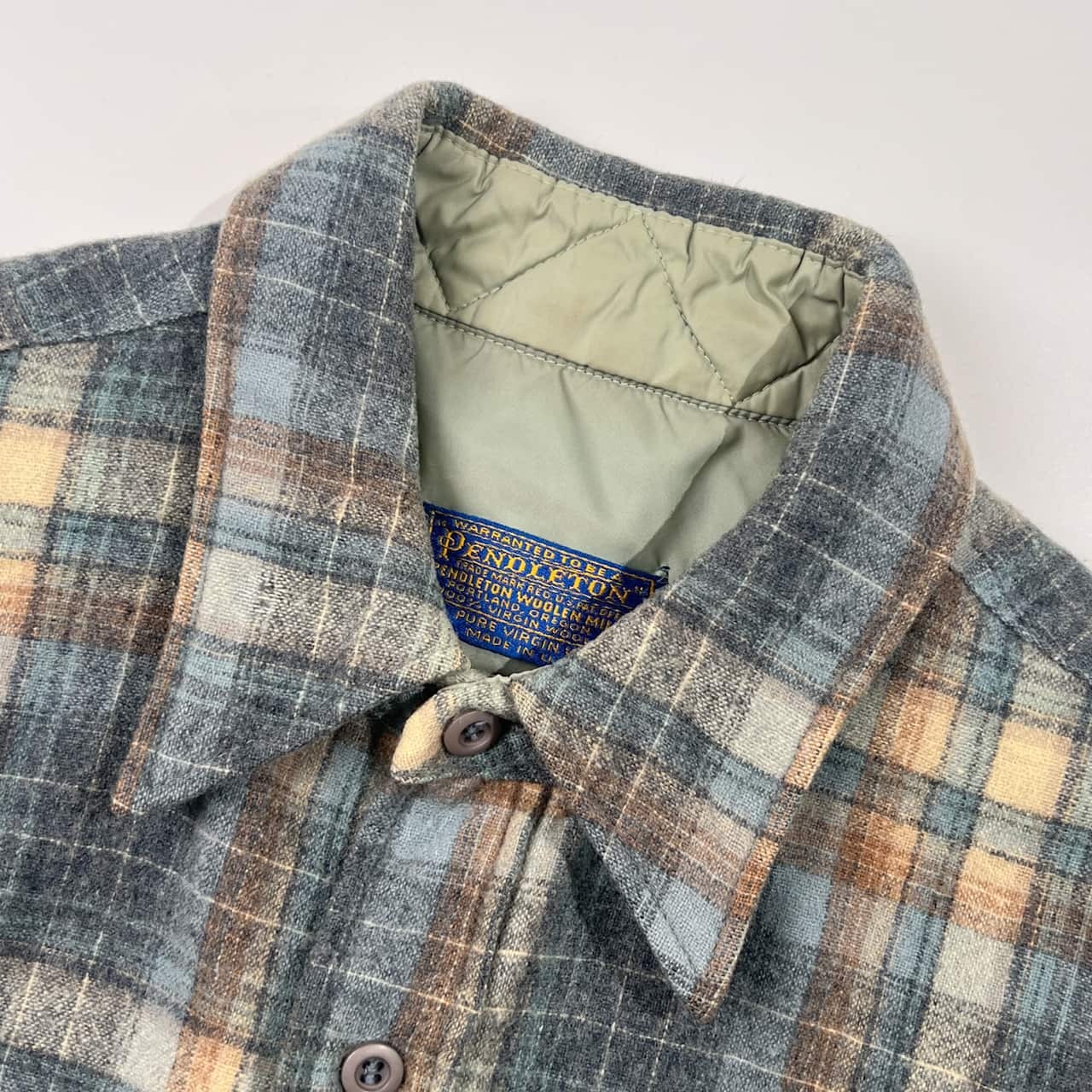 70s USA製 PENDLETON ペンドルトン チェック ウール 長袖 シャツ 15 1/2 /ブルー系 メンズ ビンテージ