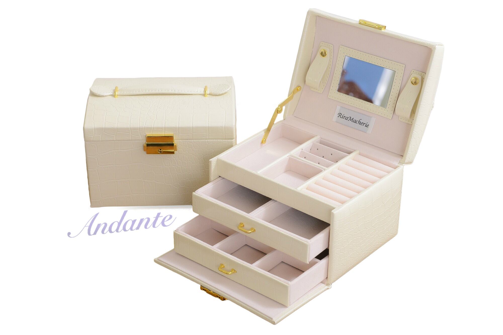 発送持ち運びに 鍵付ジュエリーボックス アクセサリーbox ジュエリーboxホワイト アパレル通販 Andante