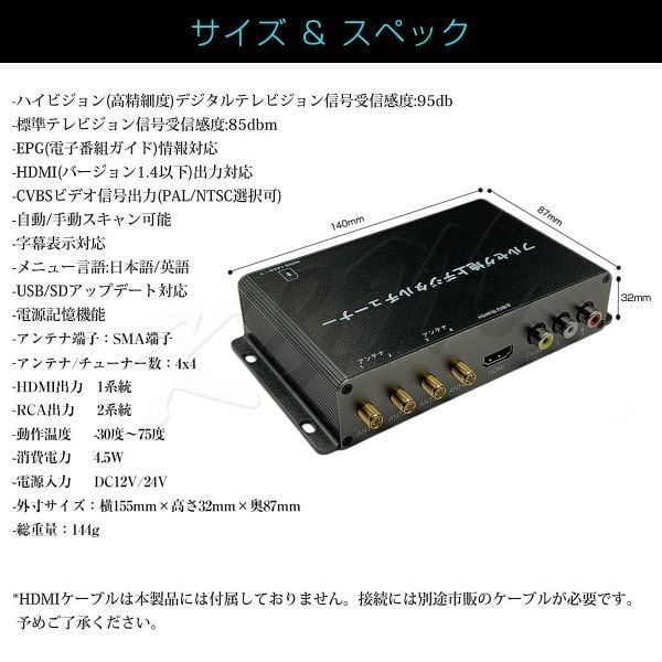 高精細度 地デジチューナー フルセグチューナー HDMI 4x4 4チューナー