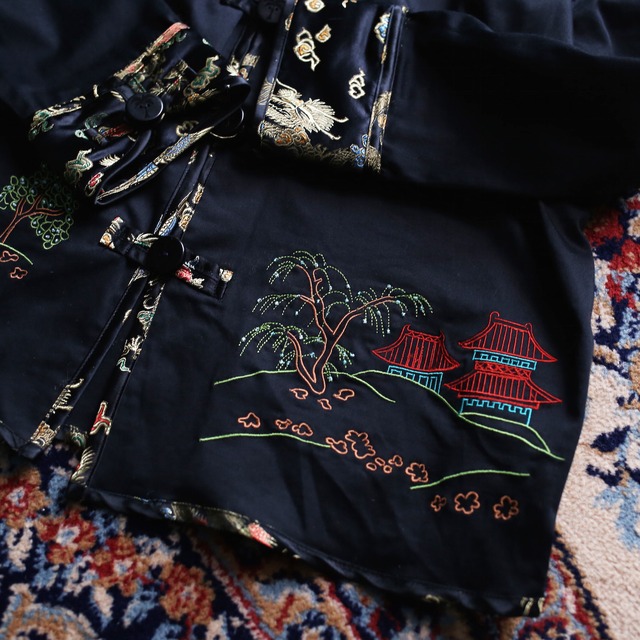 embroidery black china shirt jacket