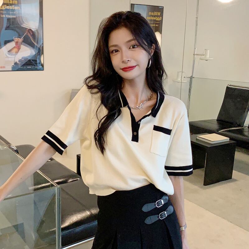 カラーニットショートスリーブTシャツ レディースサマー薄手半袖 ハーフスリーブ 夏物 スーパーモール19258939984