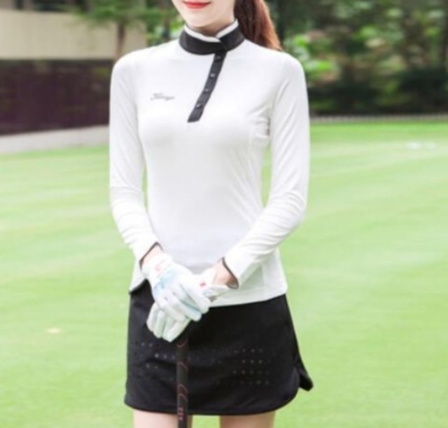 ゴルフウェア スポーツウェア シャツ レディース ガールズ ゴルフ スポーツ 春夏 ポロシャツ 長袖 スリムフィット 速乾性 日焼防止 スタンドカラー