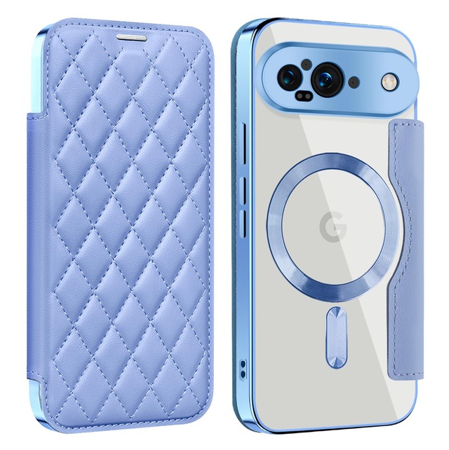Google Pixel 9 用 ケース RFID 手帳型 財布型 背面透明 Magsafe対応 カードポケット付き ピクセル 9 用 携帯カバー カード収納 スマホケース 高級レザー 耐衝撃 全面保護 （ライトブルー）