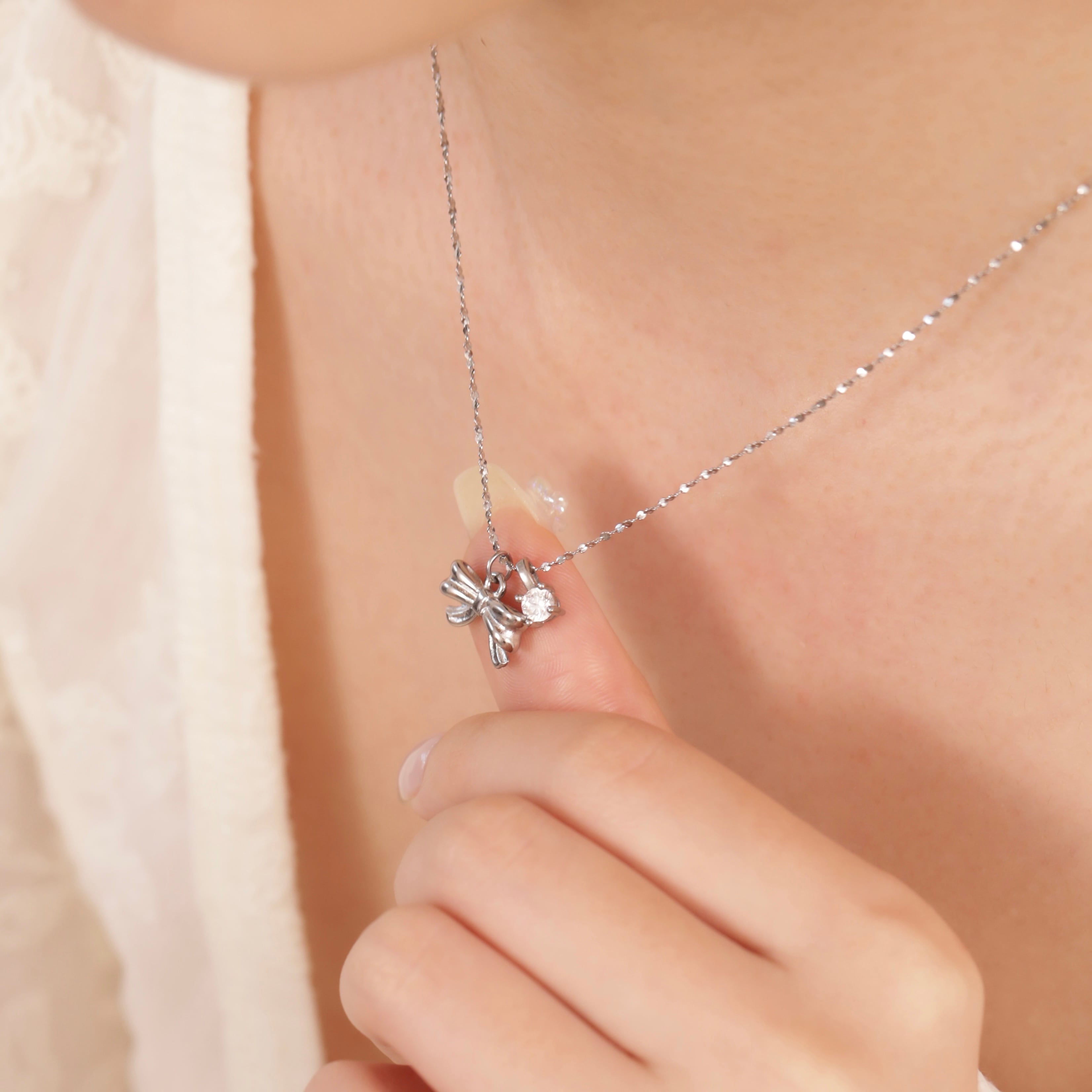 316L stud ribbon necklace（zirconia stone ver.） | apire