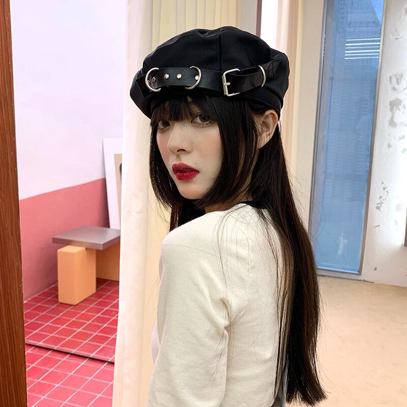 メタルレザーバックルサマー薄手ブラックスタンダードスプリングオータム レトロ 帽子 春物 夏物 秋物 ベレット ヘアアクセサリー ブラック・アイド・ピーズ70350673776