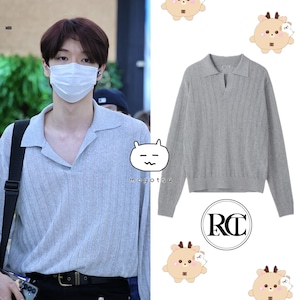 ★RIIZE ソンチャン 着用!!【RECTO】LACE RIB SHEER KNIT TOP (MELANGE GREY)