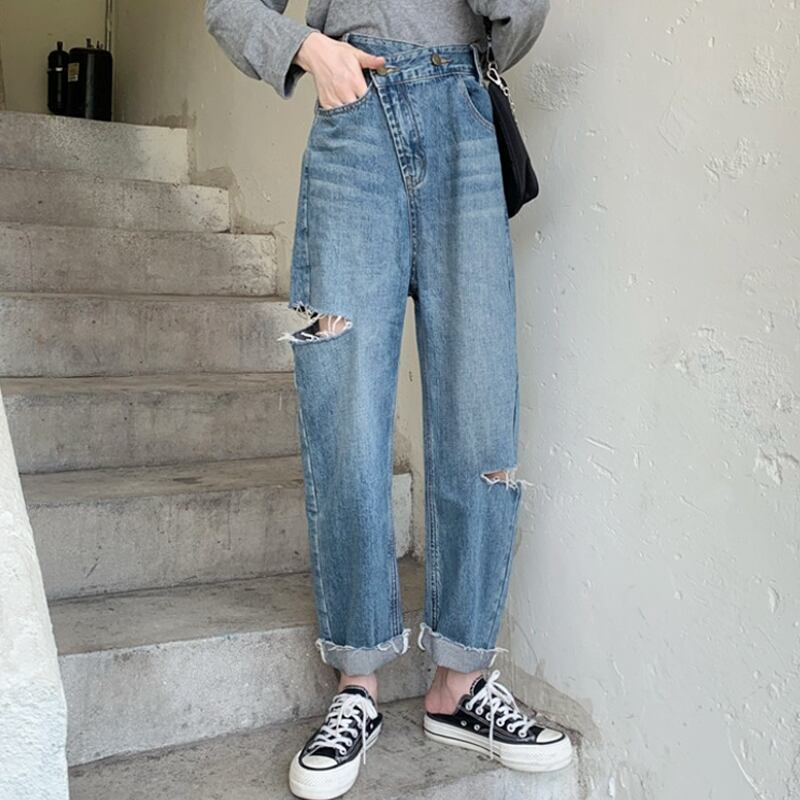 ジーンズ スプリングオータム薄手ハイウェストウェストルーズパンツ 春物 秋物 スーパーモール29239441964