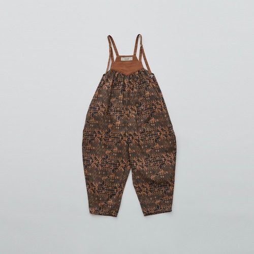 《eLfinFolk 2022SS》Folk art print salopette / brown