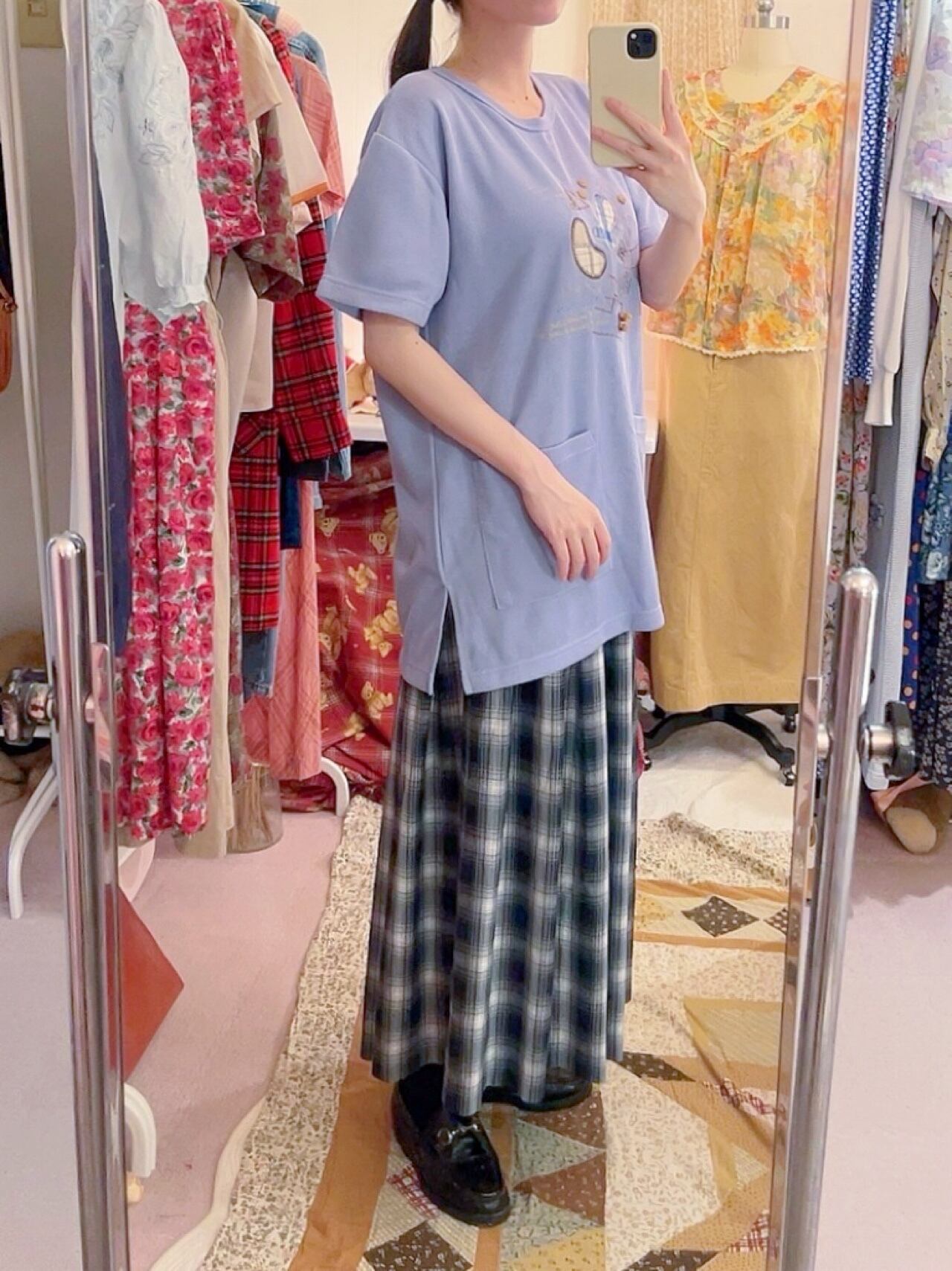 patchwork stitch knit T-shirt