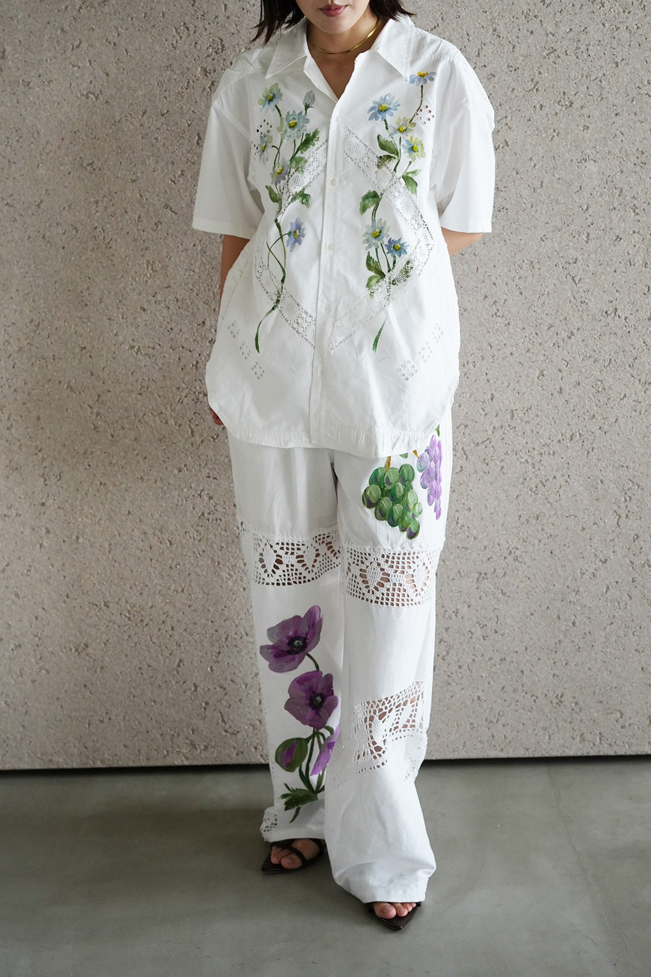 lace open collar shirt blue chamomile