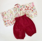 ふんわりガーゼのベビー袴［いちご畑とうさぎ×赤］