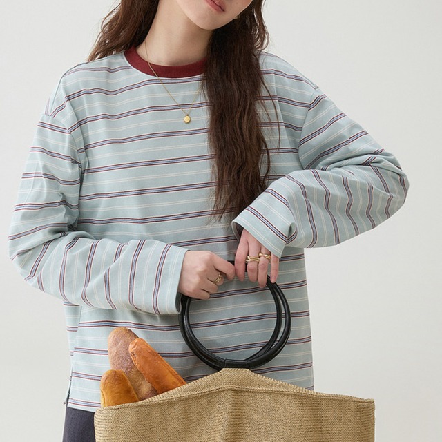 striped relaxed long sleeve top