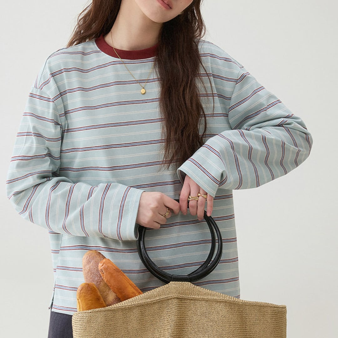 striped relaxed long sleeve top