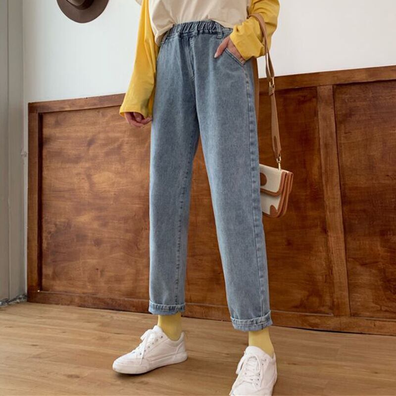 ウェストスリムストレッチジーンズ スプリングオータムルーズクロップドパンツ エラスティック 伸縮 春物 秋物 萌量不足26776360112