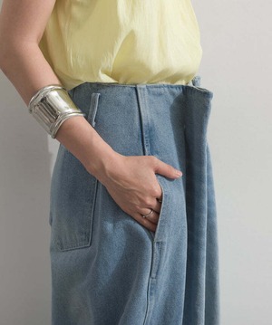 b421 ハイウエストベルトループデザインデニムパンツ blue