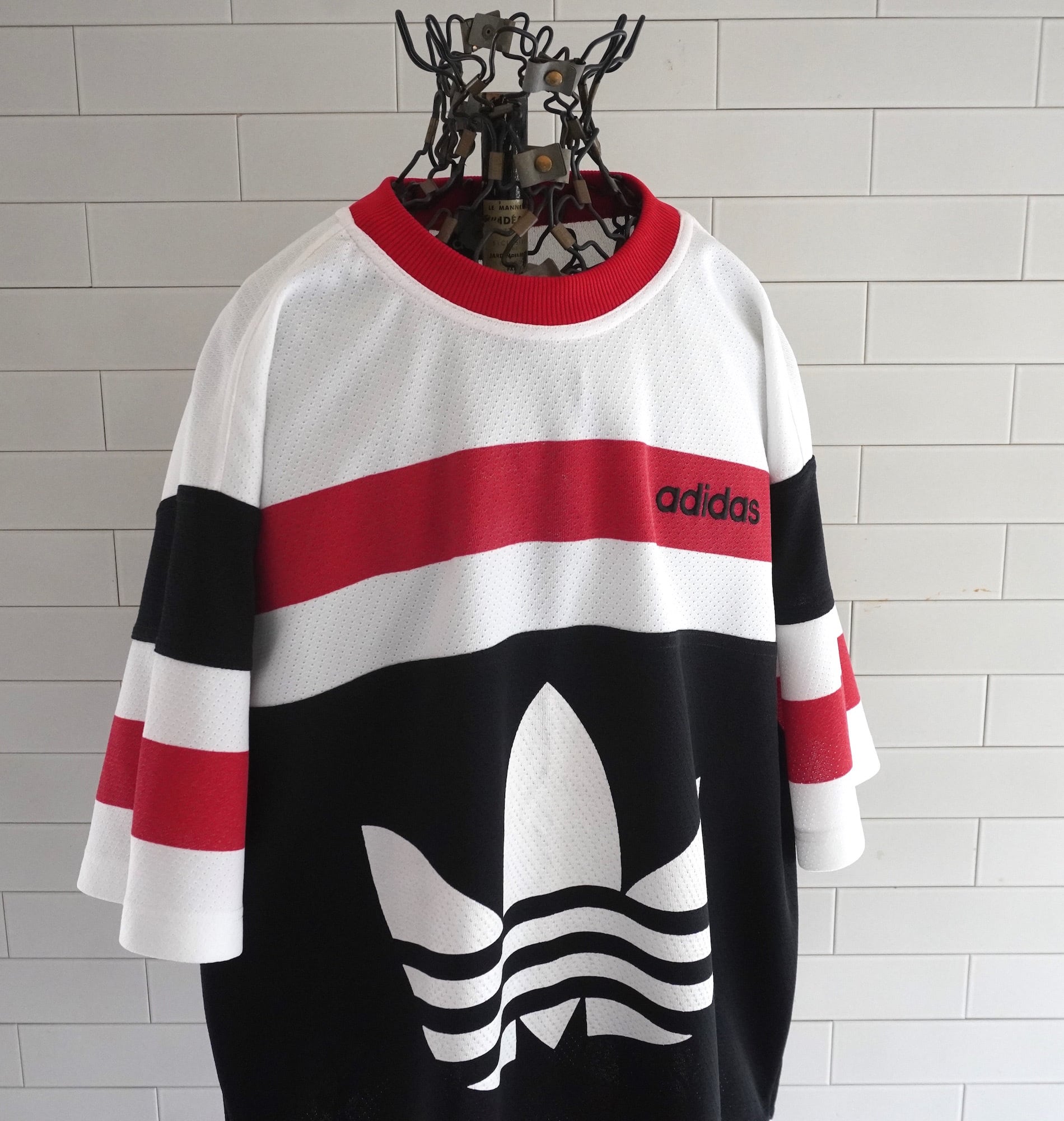 1980's〜90's [adidas] トレフォイルロゴ メッシュTシャツ ホワイト
