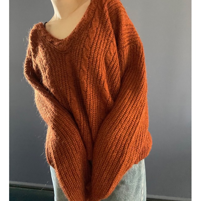 MOHAIR terra-cotta vneck knit