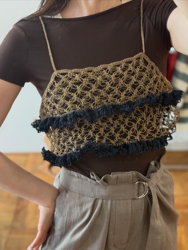 TAN/26SS-10 HAND KNITTED SEVENFOLD CAMISOLE