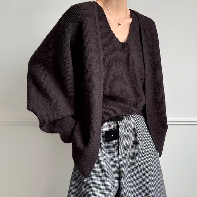 knit cardigan & sleeveless top set 14010