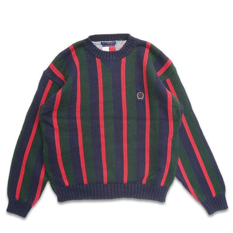 古着 TOMMY トミー ヒルフィガー ストライプ コットンニット セーター