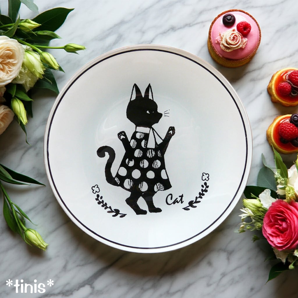 71) フォリアージュアニマル ガラスプレート 丸皿 猫 うさぎ 食器