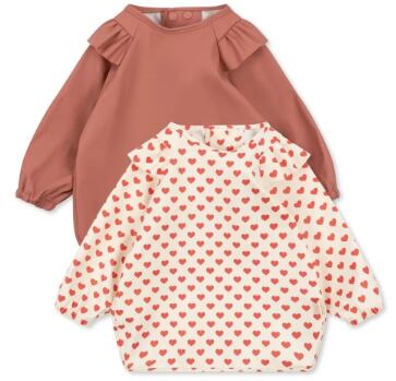 【Konges Sløjd】2 PACK DINNER BIB WITH SLEEVES AND FRILL - COEUR ROUGE
