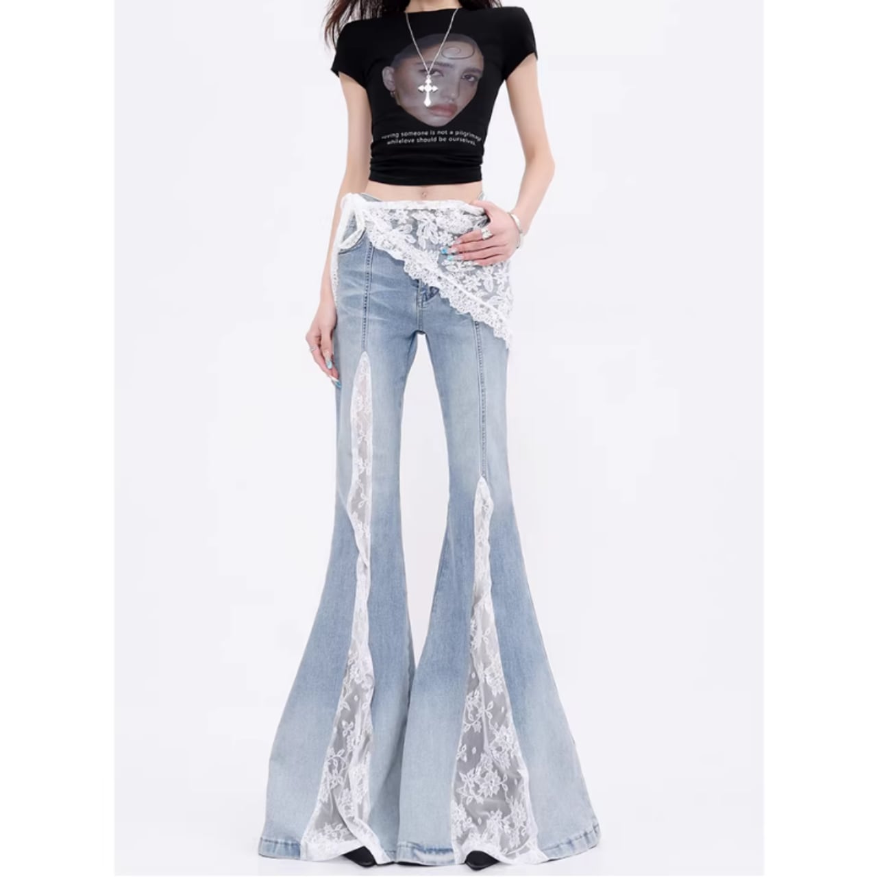 Lace flare jeans E7111