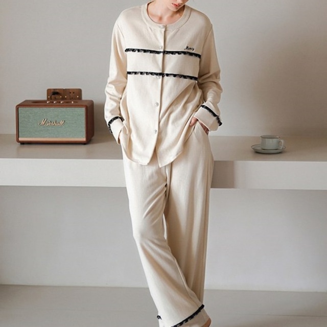 【2color / M-XL】frill-line design cardigan style pajamas p819