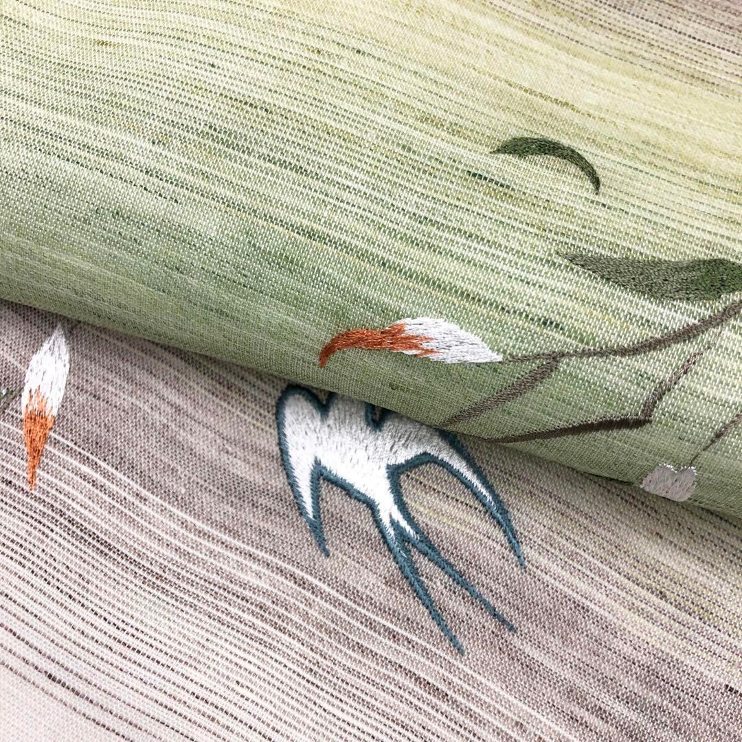 O-2723 夏帯 名古屋帯 近江の麻 笹の葉に燕 刺繍 グラデーション | リユース着物専門店 わびさび