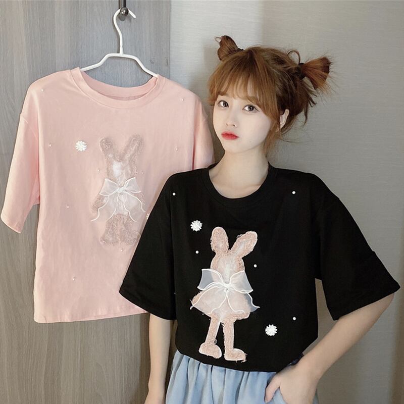 メッシュリボンTシャツ サマールーズトップス 大人ガーリー スウィート キュート カジュアル 夏物 萌量不足43079566106