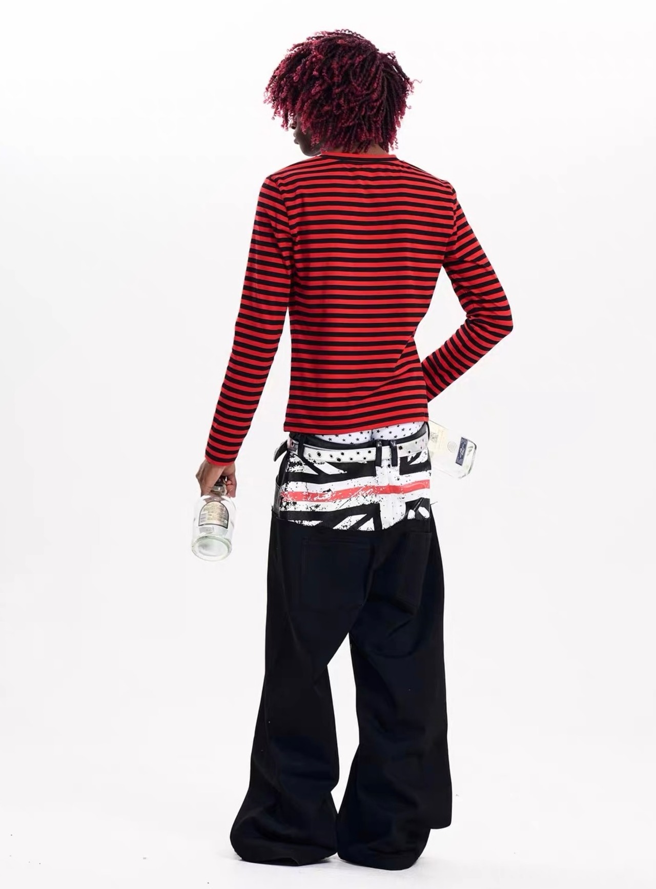 【Fourth3ex】Red Stripe Graphic Long Sleeve T-Shirt