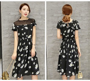 ★送料無料★9号☆シースル－切替フレア－ワンピ－ス（OPN5873)