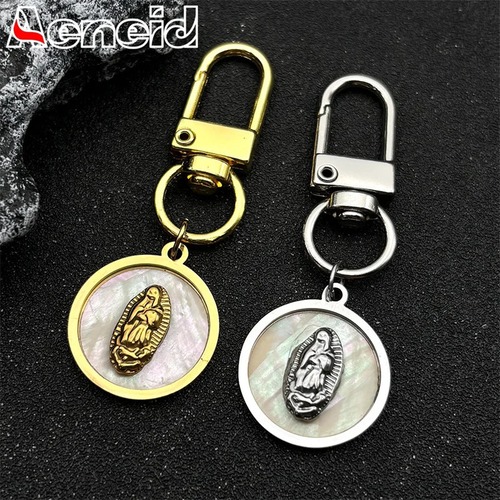 指輪 リング  ステンレス ゴールド チェーン ラウンド シェル 鍵 レディース メンズ カトリック バージン メアリー 貝殻