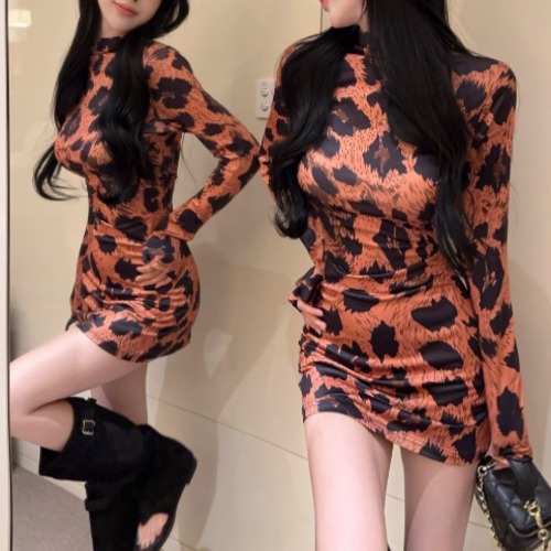 レオパードモックネックワンピ ・12751