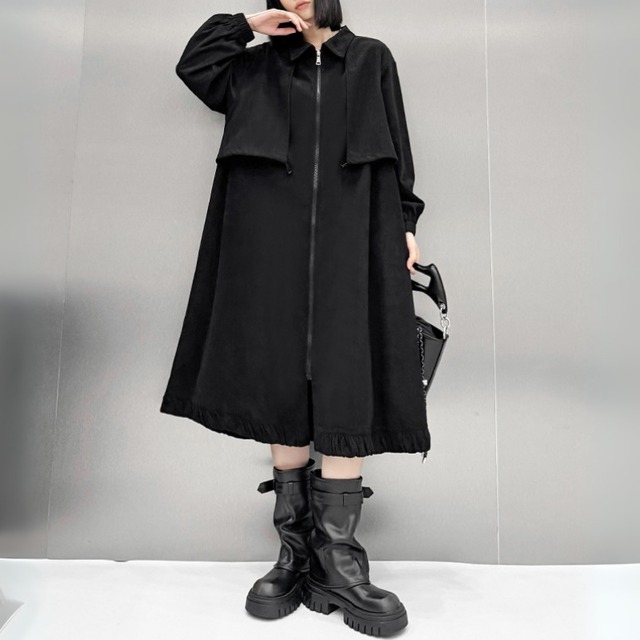 Flap Zip-Up Long Coat　H0236