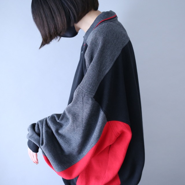 3-tone switching design XX over wide silhouette sweat pullover