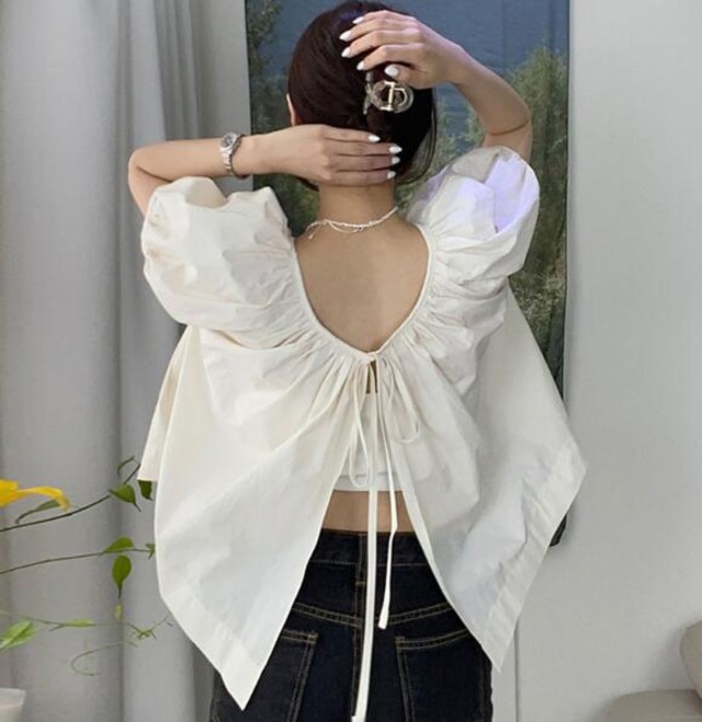 新作 レディース トップス シャツ 半袖 クルーネック 2way バルーン袖 ベアトップ