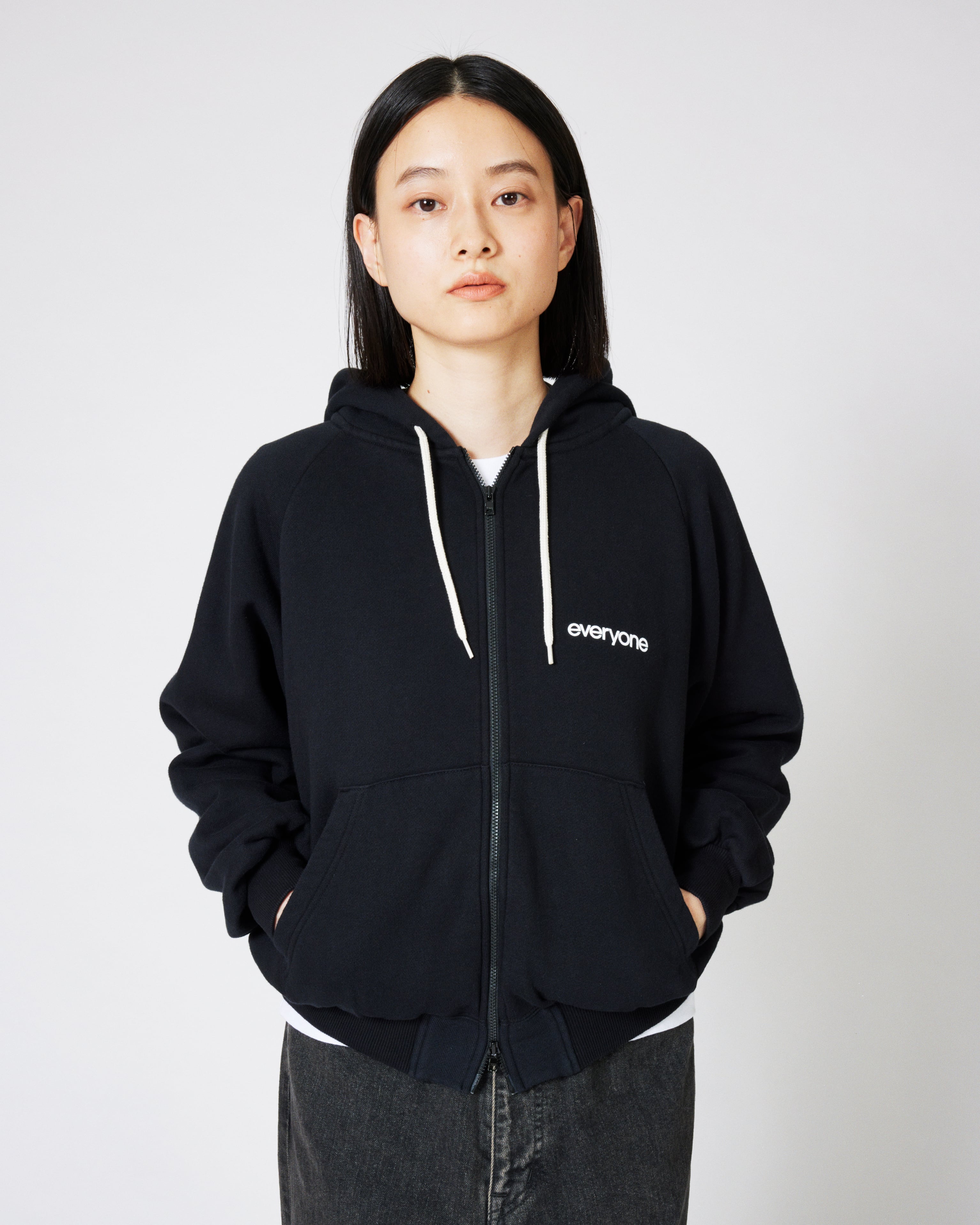 everyone original logo zip up hoodie (BLACK) | everyone