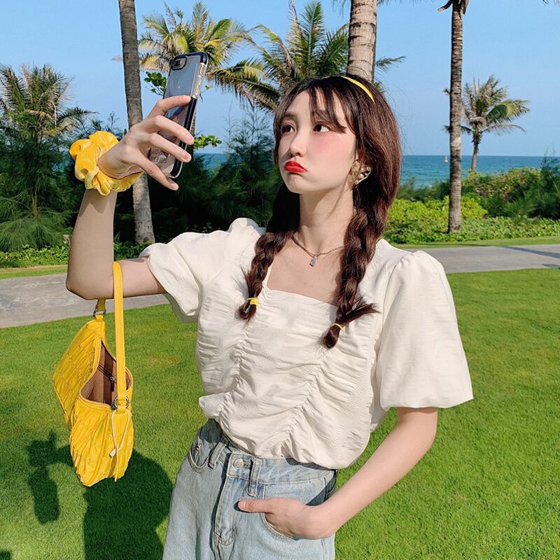 カラーショートスリーブシャツ サマールーズトップス 夏物 スクウェア 試着室98113345646