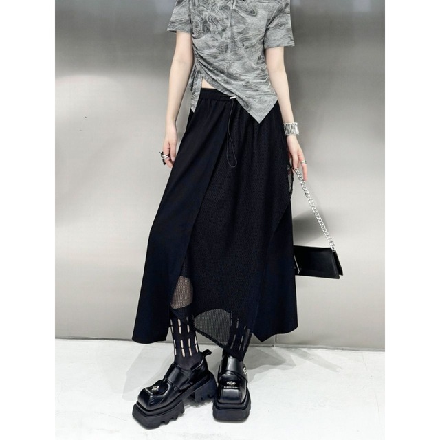 Grid splicing A-line skirt C0308